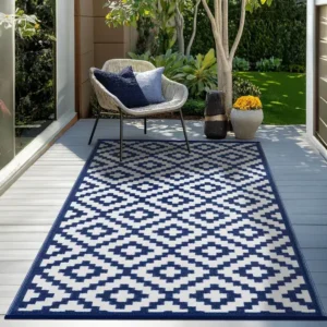Nirvana Navy Blue and White Outdoor Rug